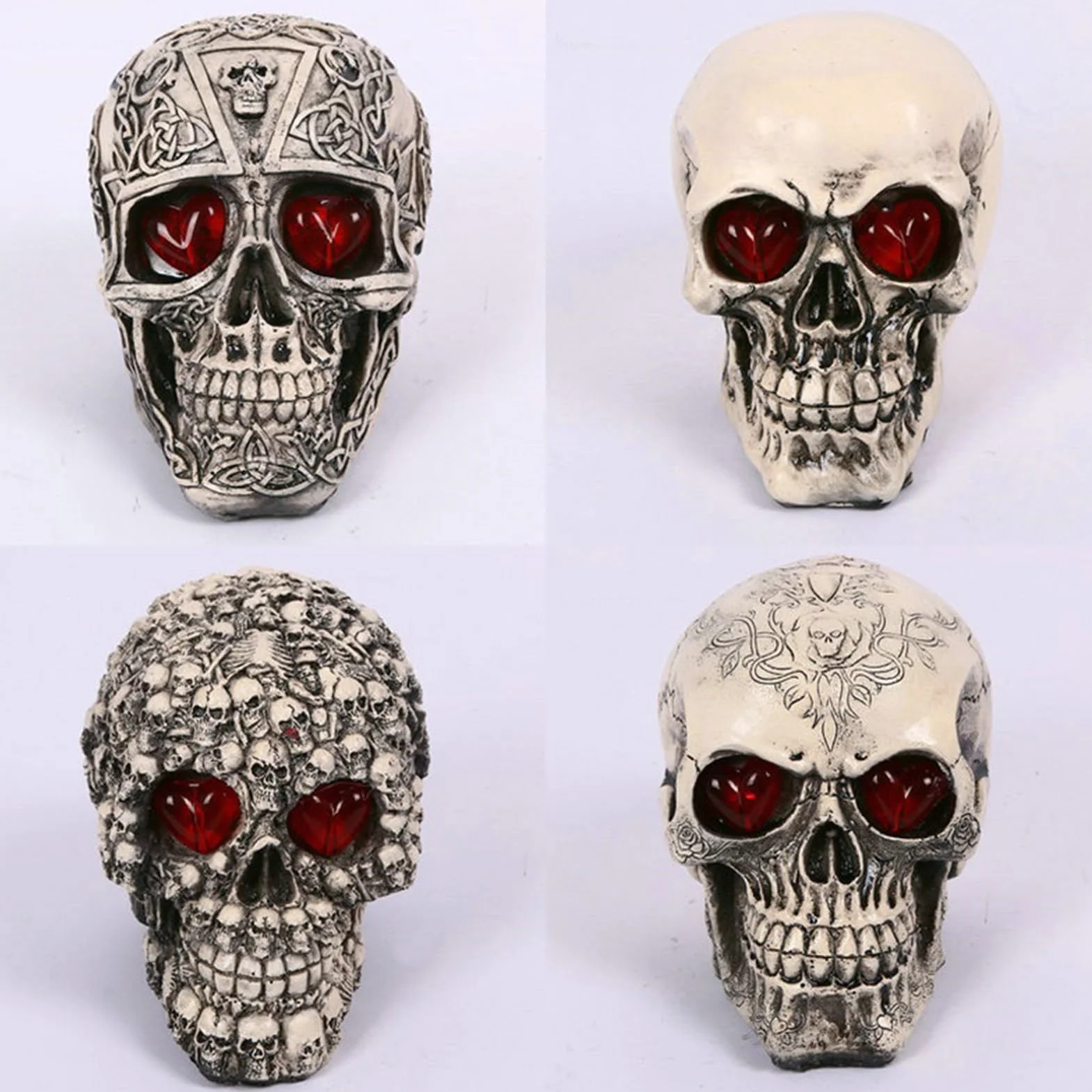 Lampe LED tête de mort résine yeux lumineux Halloween décoration gothique