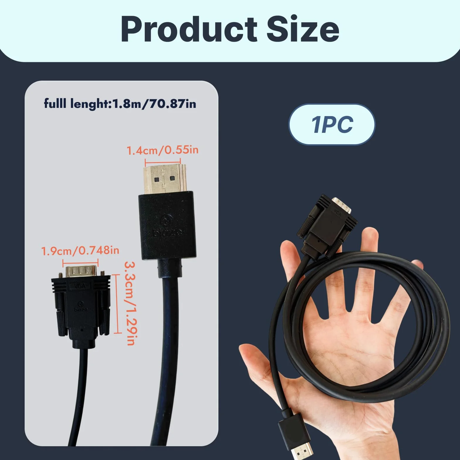 Câble HDMI vers VGA 1,8 M Convertisseur Actif Full HD 1080p HDMI Mâle vers VGA Mâle