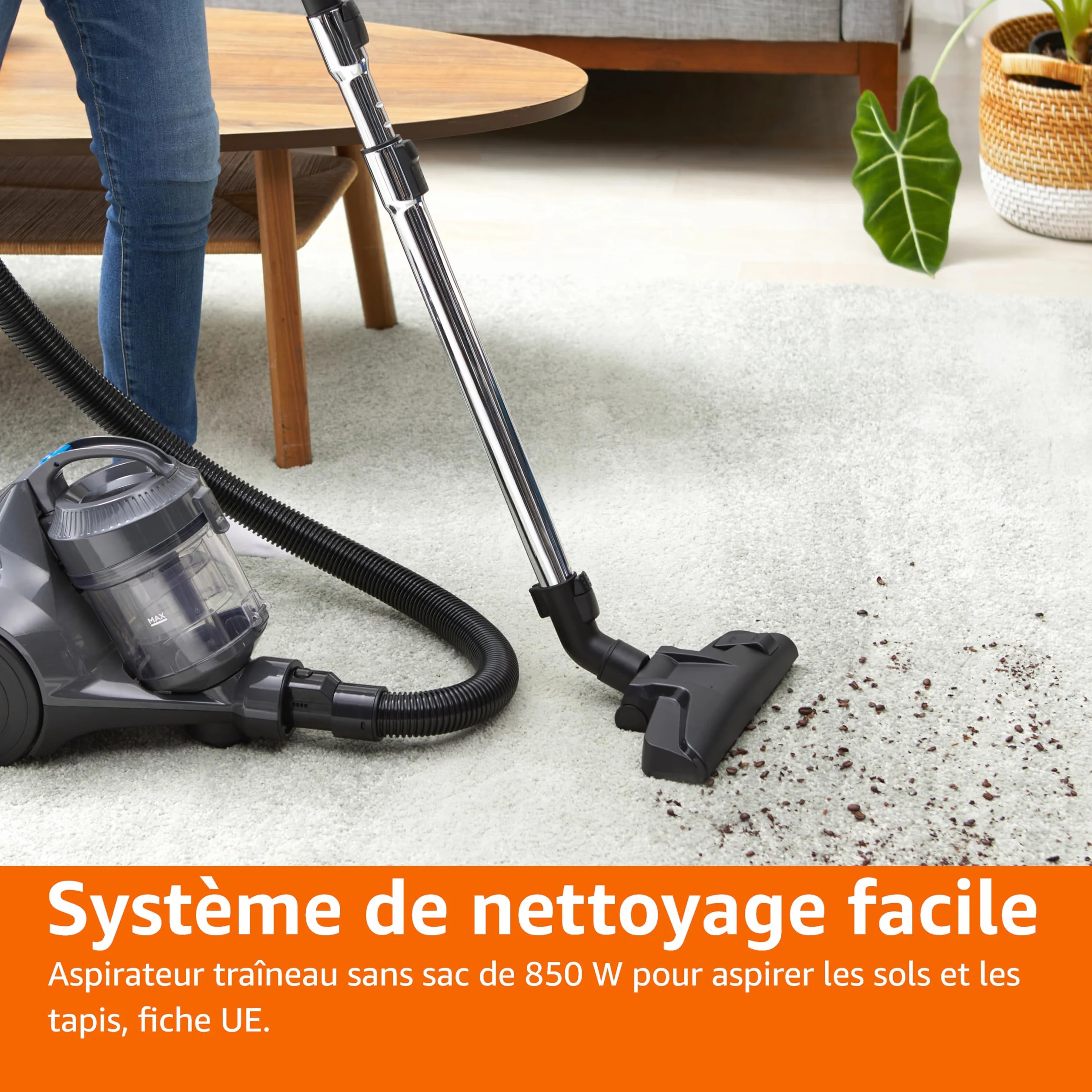 Amazon Basics Aspirateur Traineau sans Sac 850W 1.3L Compact Ultra-Léger Filtro HEPA Brosse Triple Action Gris
