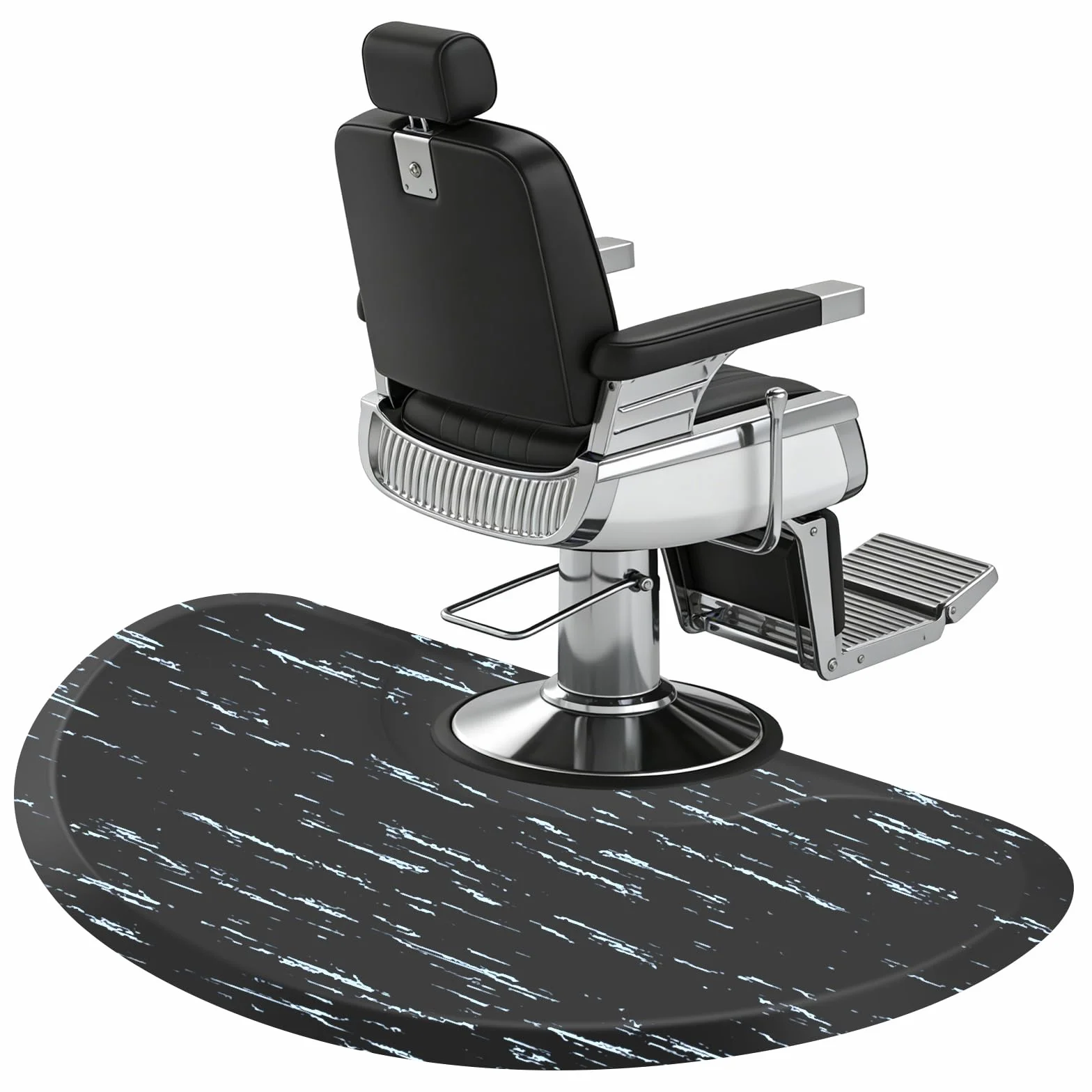 TOROKOM Tapis de chaise de salon de coiffure, 0,9 x 1,5 m, anti-fatigue, tapis de sol épais en demi-cercle pour salon et barbier (marbre noir)