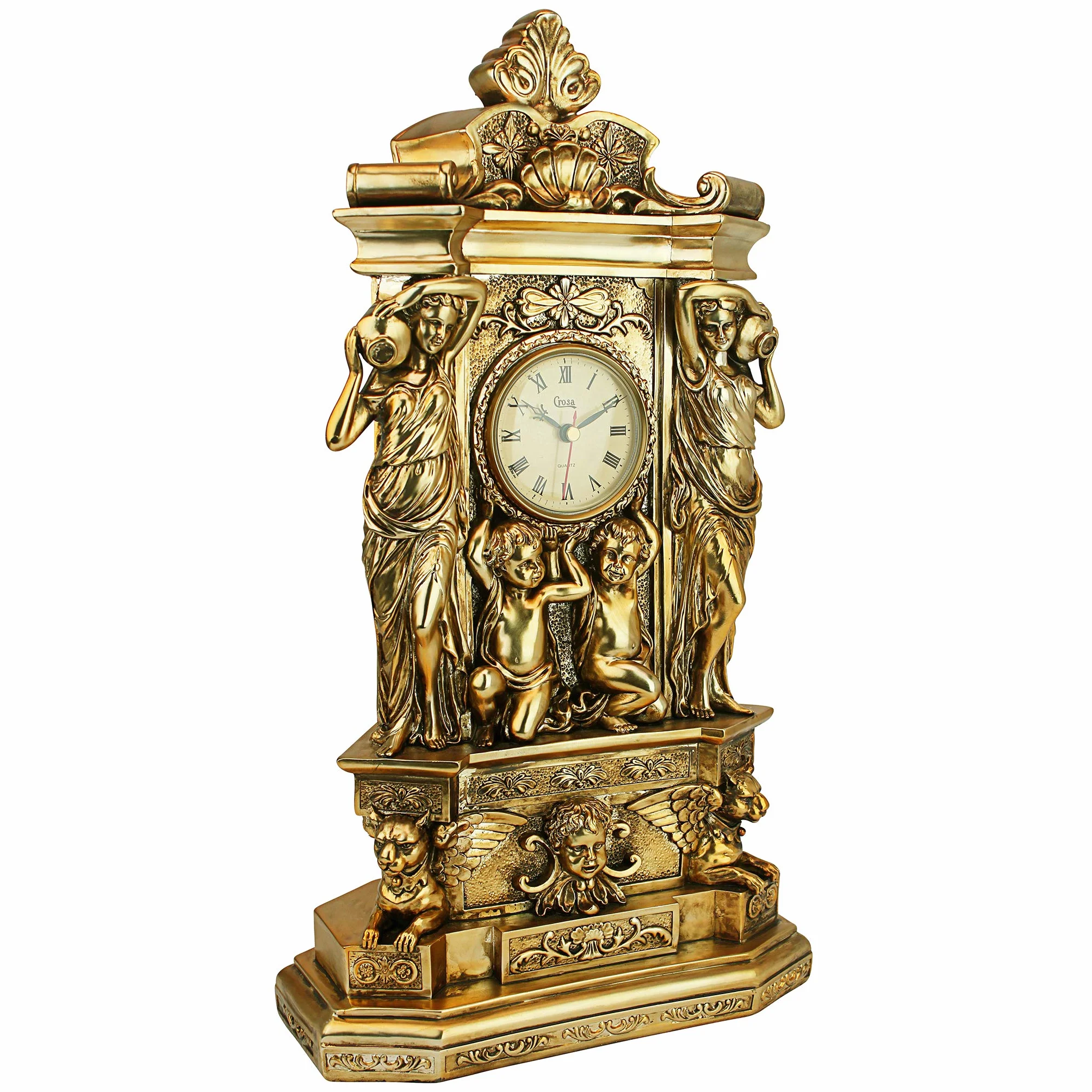 Design Toscano Château de Chambord Horloge de Tablette de Cheminée, 51 cm, polyrésine, or