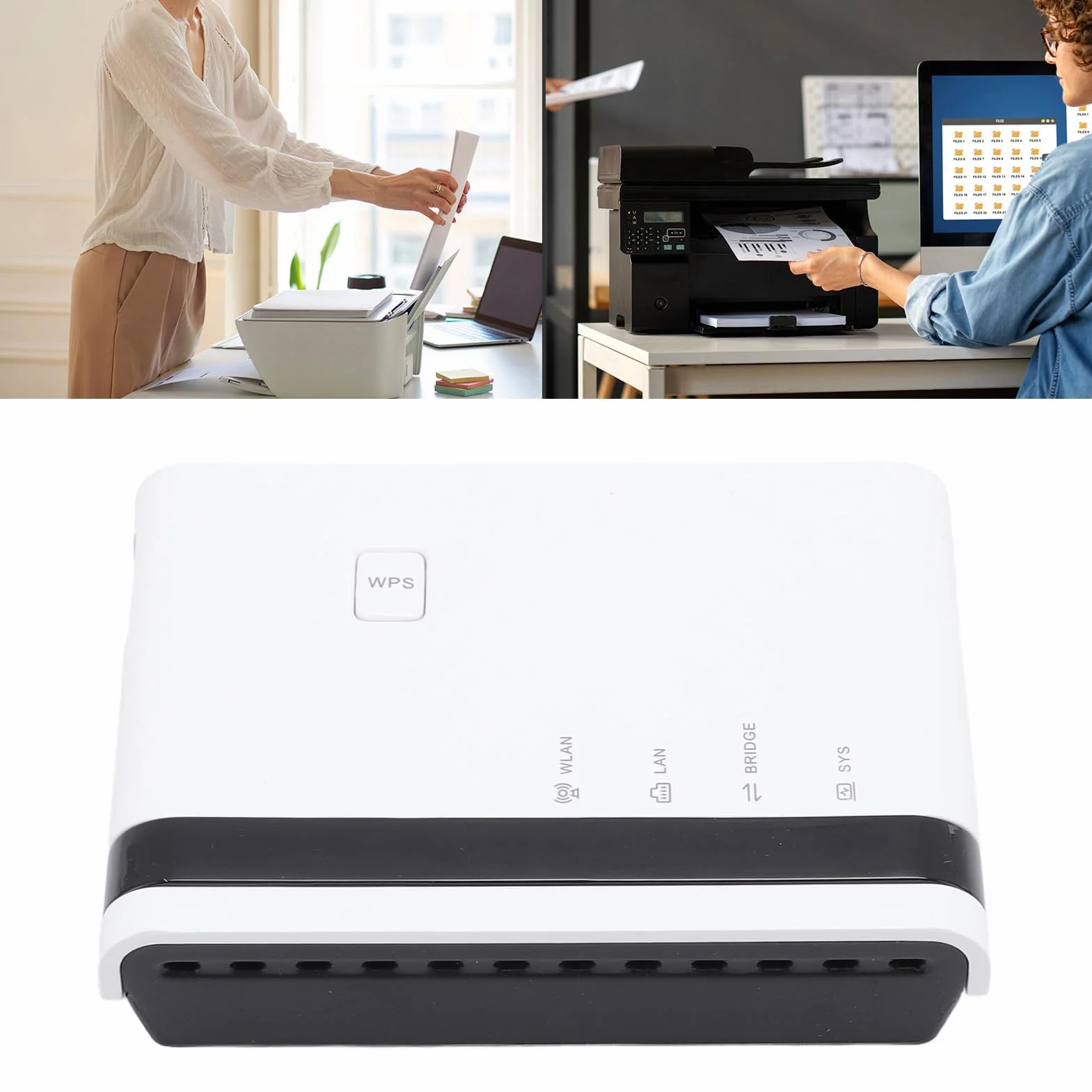 4 Port USB Print Server Gigabit Ethernet 2,4 GHz sans Fil Pont LAN Multi-Mode Partage 4 Imprimantes Scanners UE