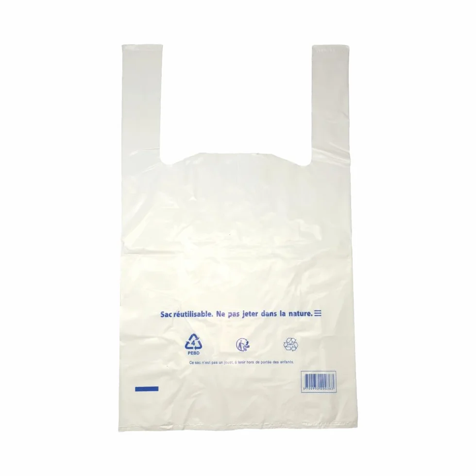 500 Sacs Bretelles Réutilisables 26x12x45 cm en plastique blanc 50 microns