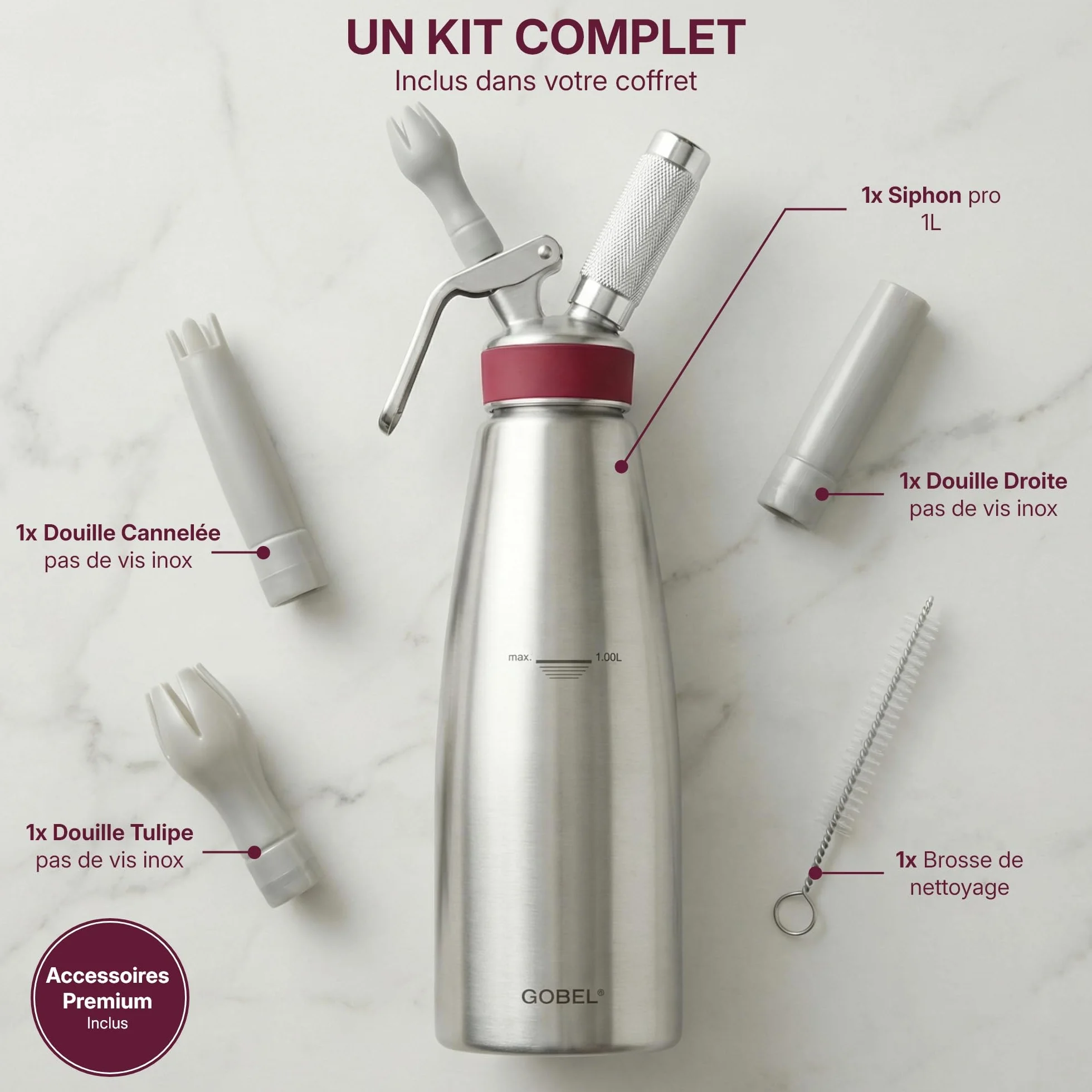 Siphon de cuisine professionnel INOX 1L - GOBEL