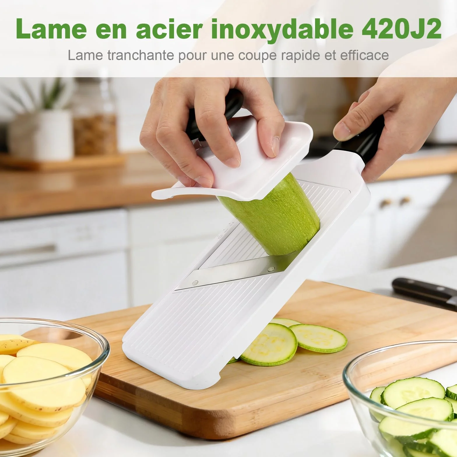 Ibergrif M526 Mandoline Cuisine Multifonctions Manuel Réglable 1–4 mm, Coupe-Légumes avec Protection anti-doigts & Verrou de Sécurité
