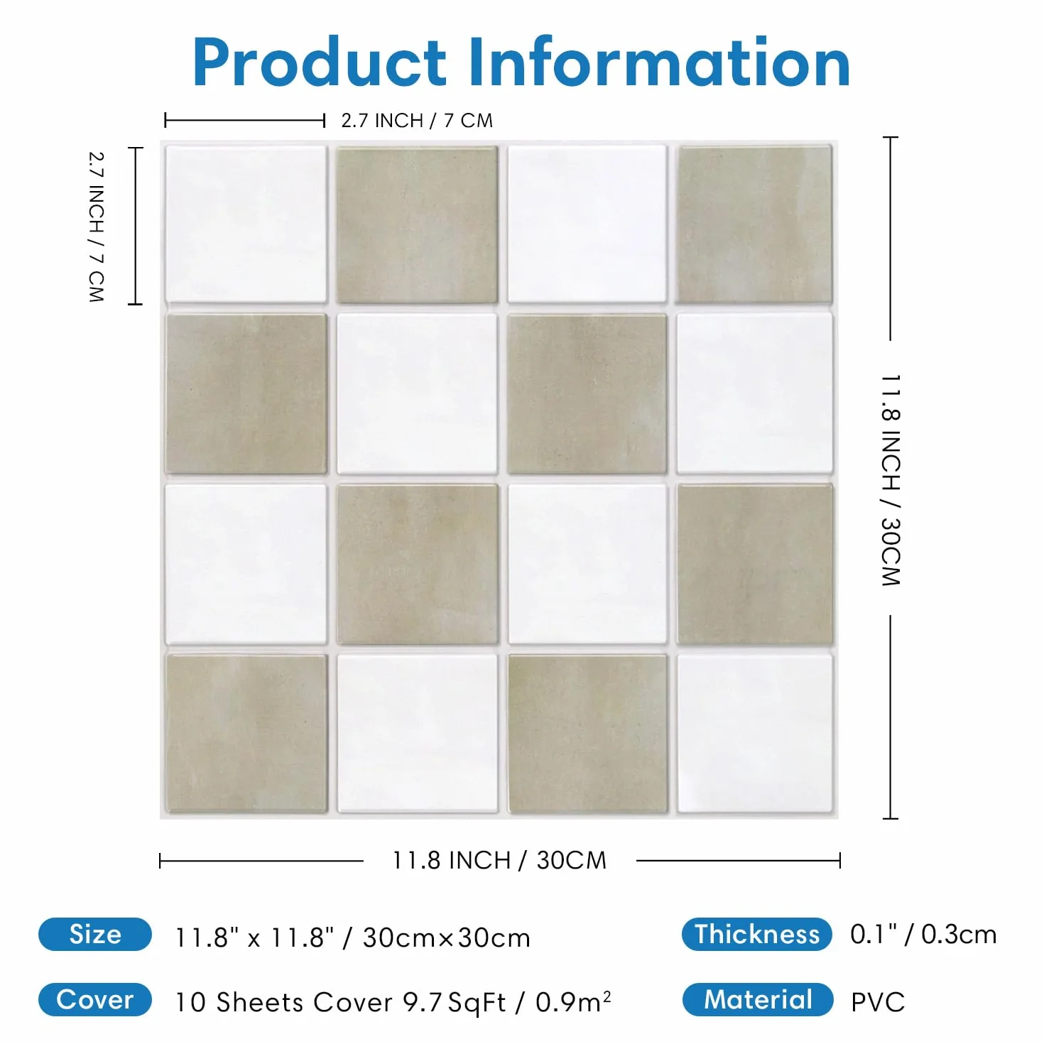 COMSTICKC Carrelage Adhésif PVC 30×30 cm 10 Pièces Stickers 3D Mur Autocollant Beige Blanc