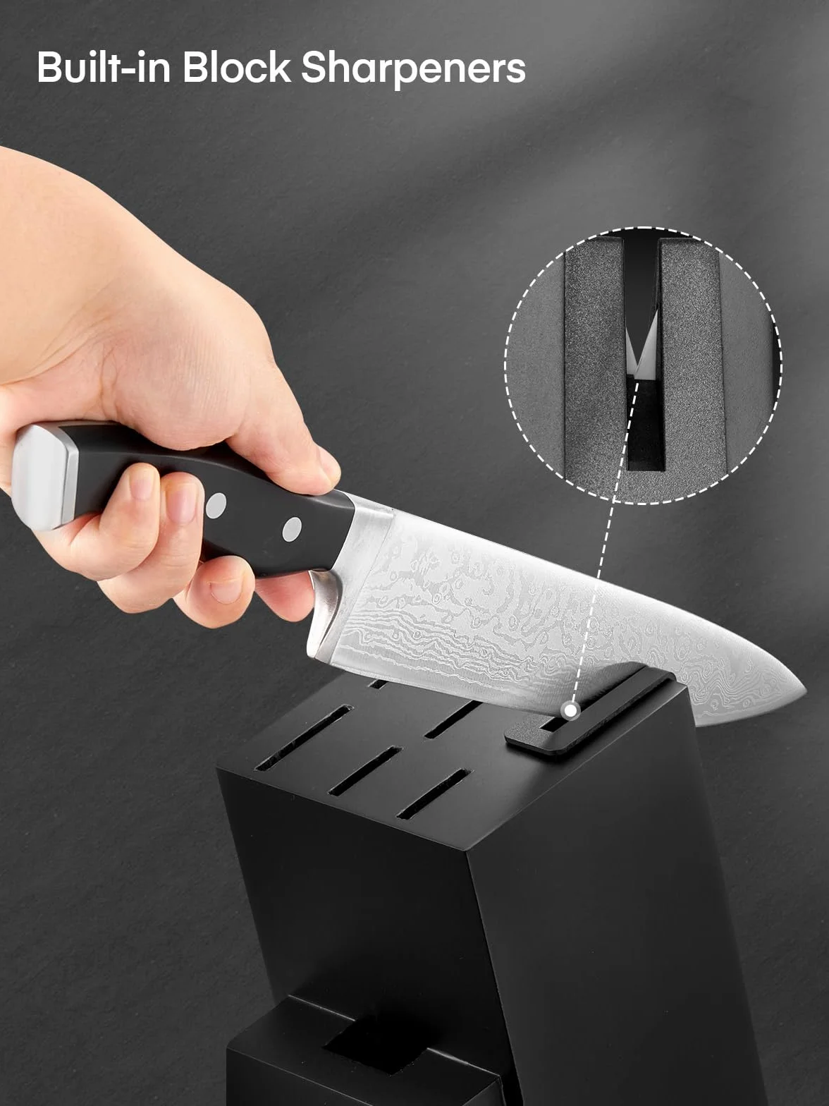 D.Perlla Couteau Cuisine, Bloc de Couteaux 7 pièces avec Affûteur Intégré, Bloc de Bois Noir, Couteaux Ciseaux, Acier Inoxydable, Manche Noir