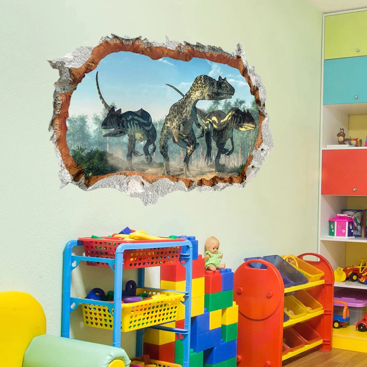 DINOSAURE 3D Autocollant mural XXL 60x90 cm Jurassic World Déco chambre garçon