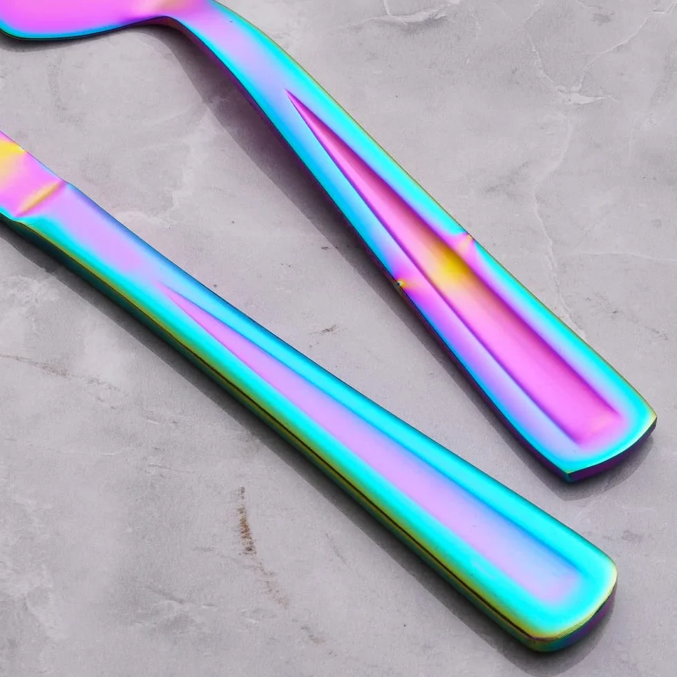 GoGeiLi Couteau et serveur à gâteau arc-en-ciel en acier inoxydable pour mariage