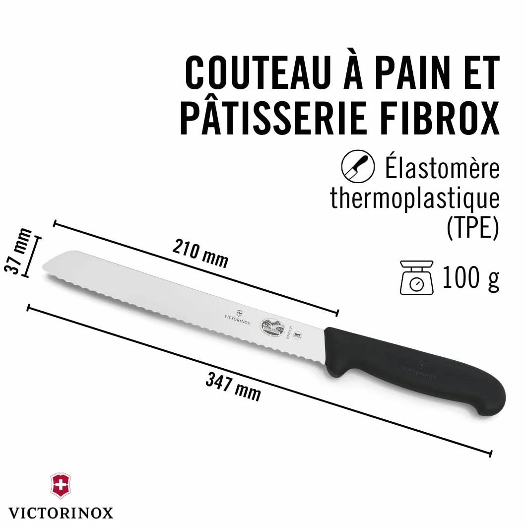 Victorinox Fibrox Couteau à pain denté 21 cm Inox Noir