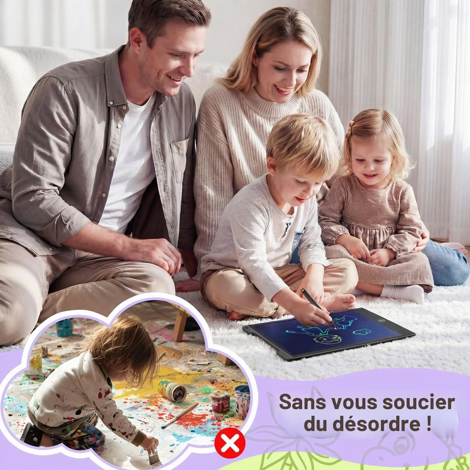PINKCAT Tableau Magique Enfant 12 Pouces Tablette D'écriture LCD Dessin Graphique Ardoise Magique Effacable Noir