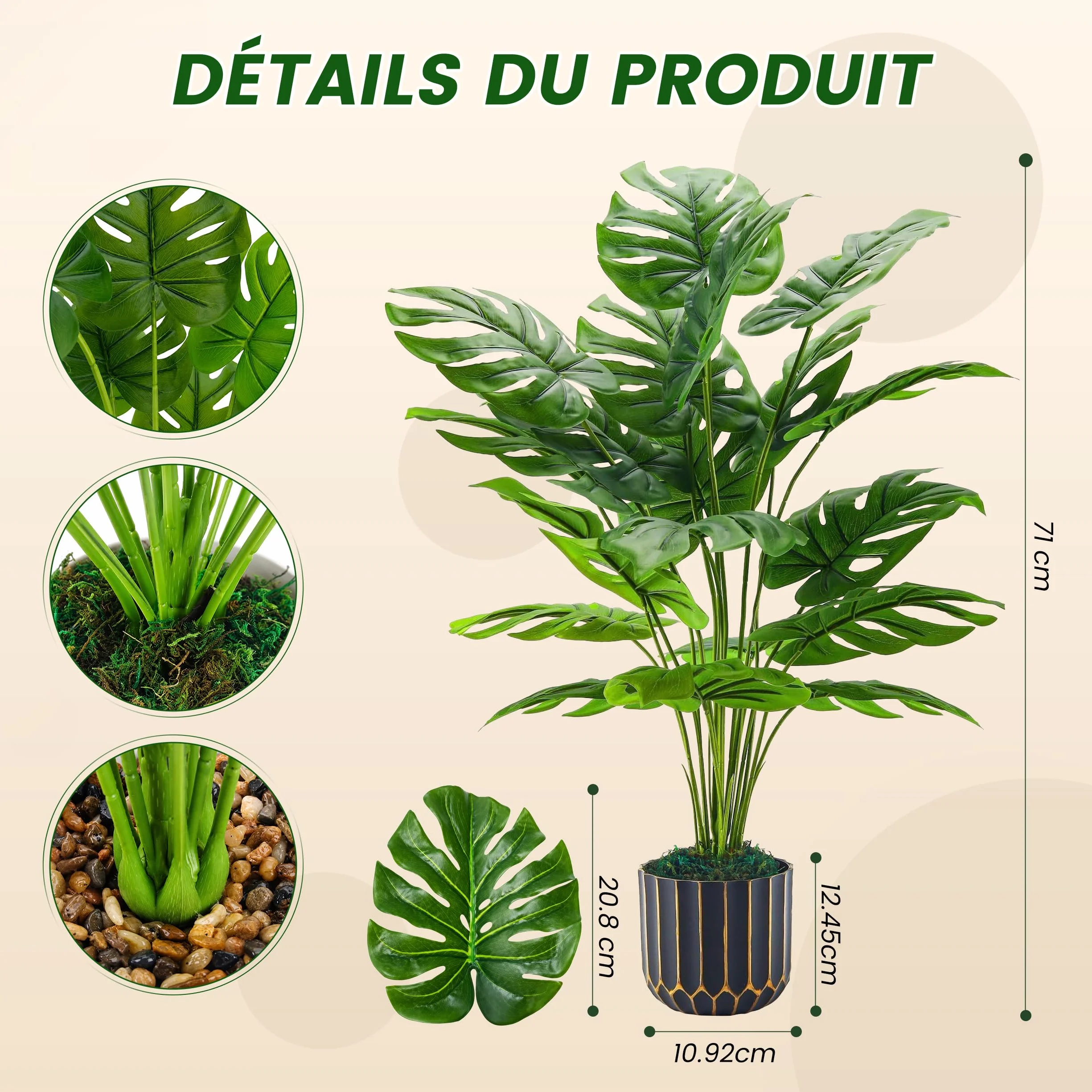 Monstera Artificielle en Pot 71cm Der Rose Plante Décoration Intérieur Salon