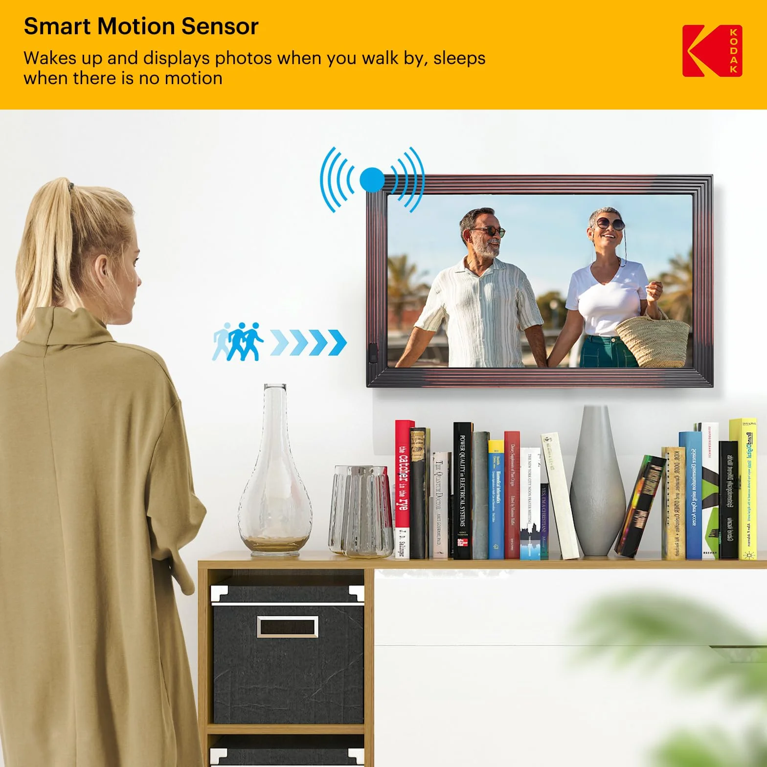 KODAK 21,5 cala Cyfrowa ramka na zdjęcia, duża ramka elektroniczna z Wi-Fi i pamięcią 32 GB, ramka cyfrowa FHD, udostępnianie zdjęć i filmów przez aplikację, pilot zdalnego sterowania, czujnik ruchu