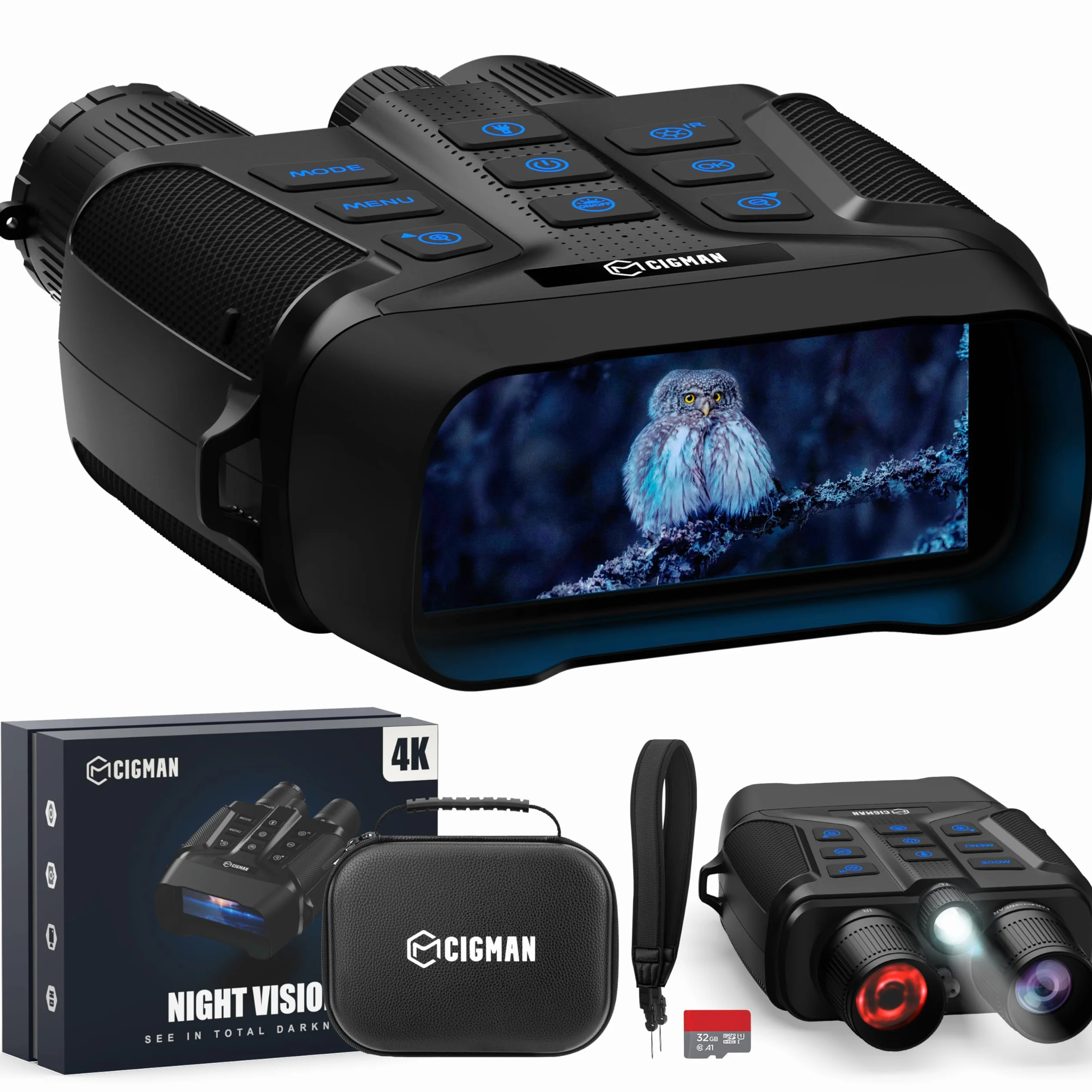 CIGMAN Gogle noktowizyjne 600 m, wyświetlacz HD 1080P 4” (10 cm), lornetka na podczerwień, 5000 mAh, ładowana lornetka termiczna, kamera f/1.0 HD, 5-krotny zoom cyfrowy, polowanie, kemping, obserwacja