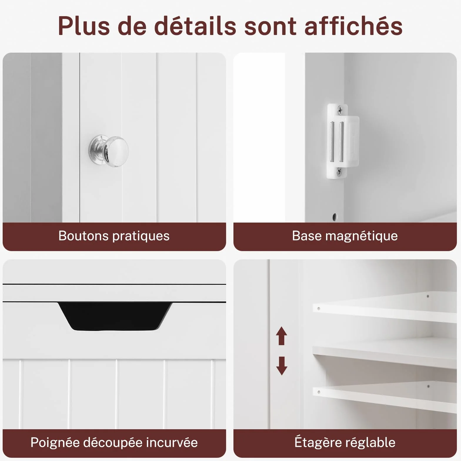 TEENFON Meuble de Salle de Bain avec Portes, Armoire de Rangement Colonne avec Étagères Réglables et Tiroirs, Blanc (40x30x170cm)