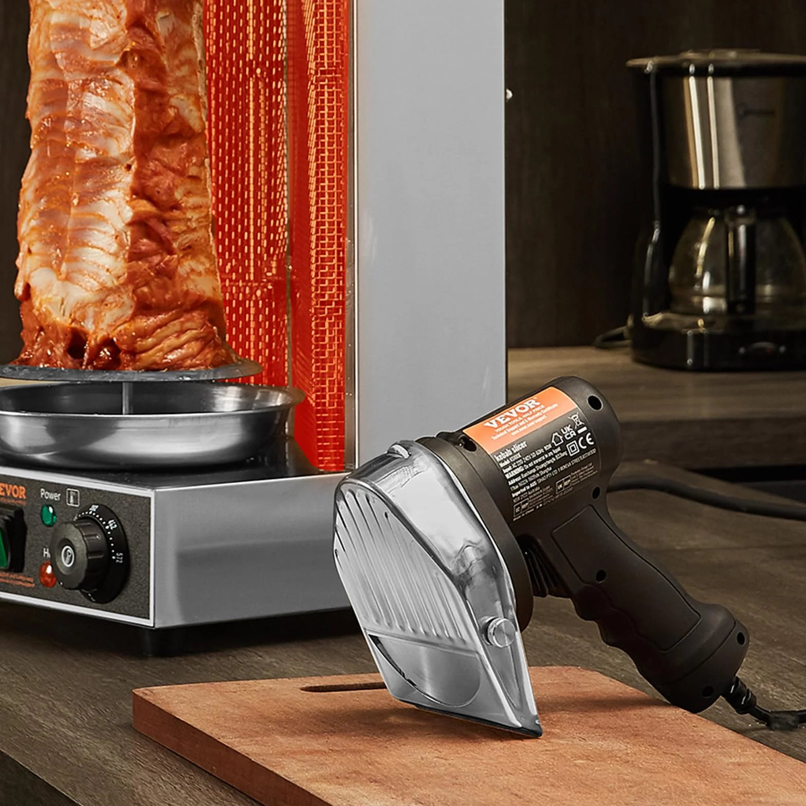 VEVOR Couteau à Kebab Électrique 80 W, Trancheuse à Viande Turc Shawarma Döner Kebab Commerciale en Inox, avec 2 Lames Diamètre 100 mm, Épaisseur Réglable 0-8 mm, pour Restaurant, Snack-bar, Barbecue