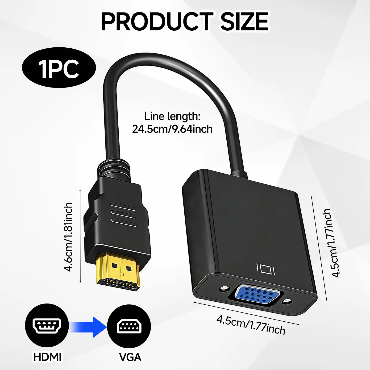 Solisara Adaptateur HDMI vers VGA avec Audio et Alimentation, Convertisseur HDMI VGA 1080P