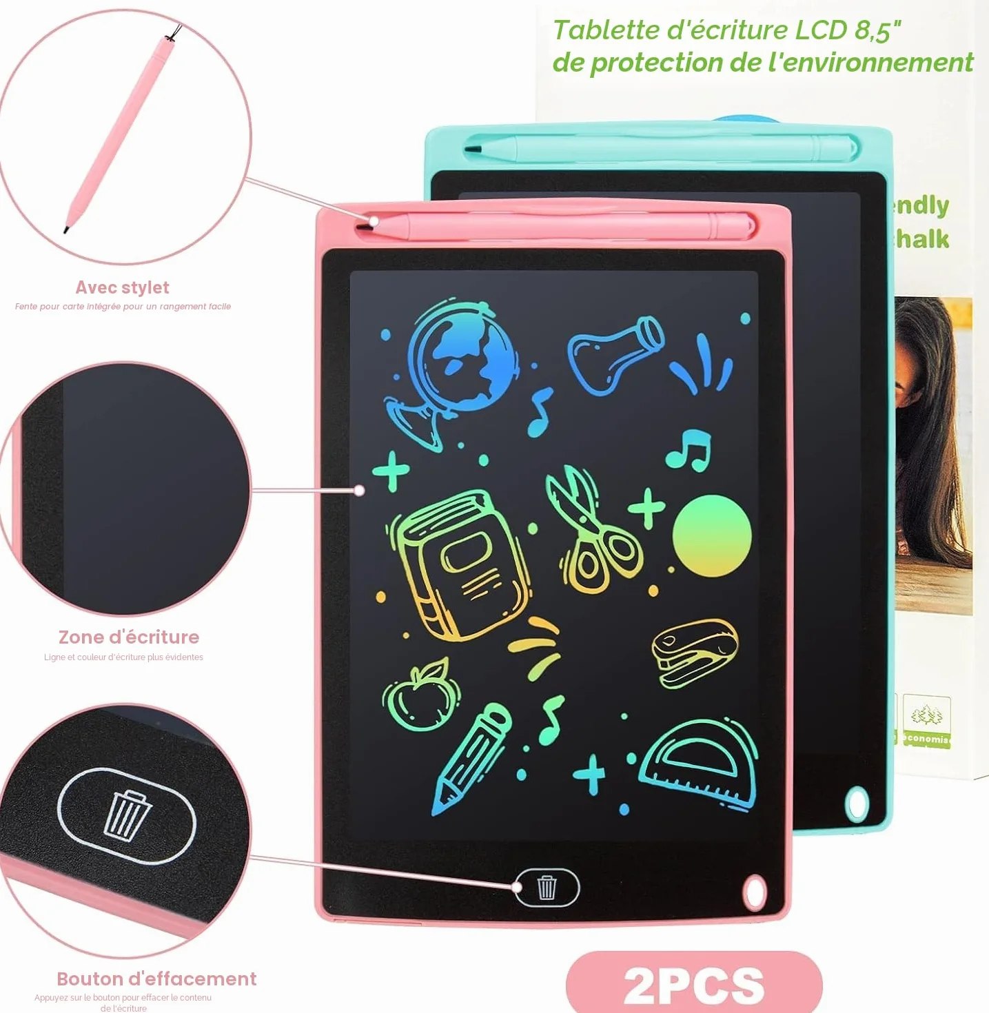 Tablette Dessin Enfant 8.5 Pouces LCD Éducative Jouet Filles Garçons
