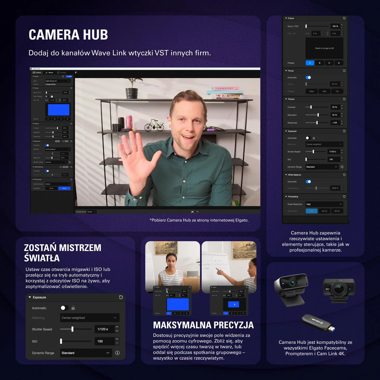Elgato Facecam 4K - studyjna kamera internetowa 4K60, sterowanie jak DSLR, efekty filmowe, filtry obiektywowe 49 mm, HDR, nieskompresowany wideo, zoptymalizowany obszar ostrości | USB-C do PC i Mac