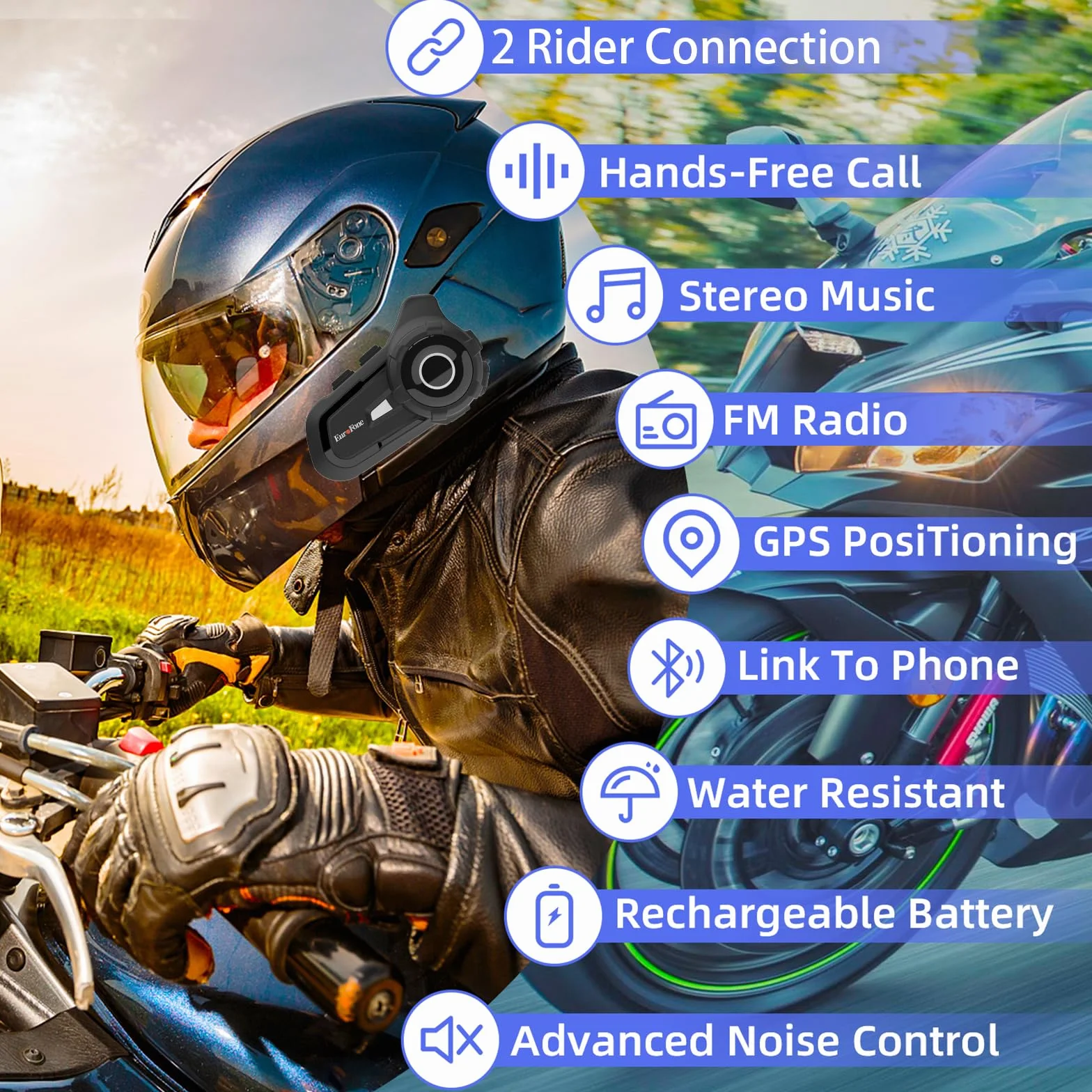 Kask motocyklowy S2 Intercom Bluetooth 5.1, 2 głośniki intercom z 2 w 1 mikrofonem (miękki i twardy), wodoodporny, ekran przeciwsłoneczny i ochrona przed kurzem (2 sztuki w opakowaniu)