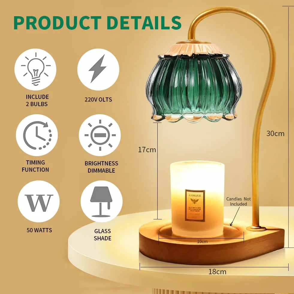 Lampe Chauffe Bougie avec Variateur et Minuterie, Candle Warmer Lamp électrique avec Deux Bulbes, Lumière Chauffe Bougie pour Décoration de Chambre