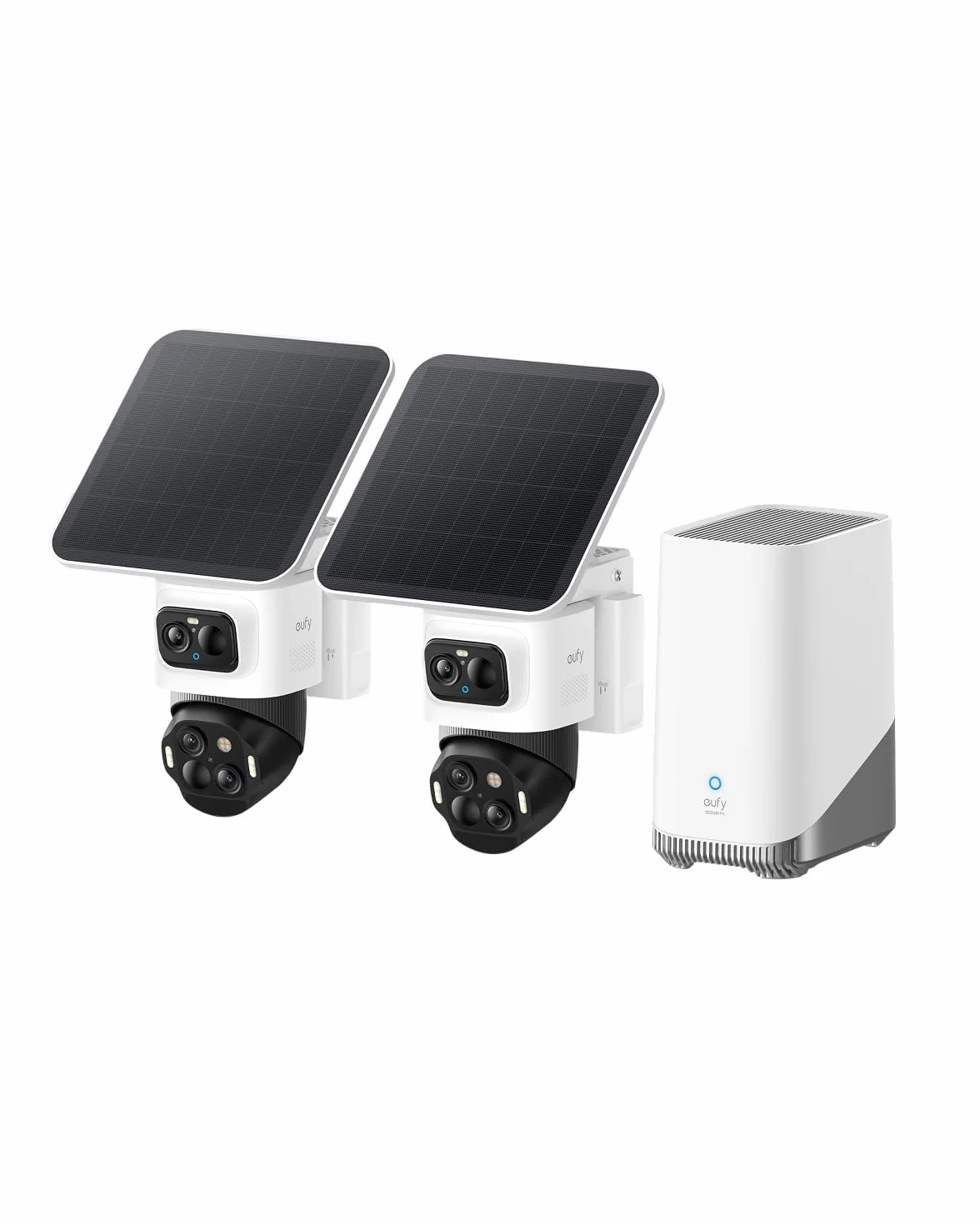 Zestaw eufyCam S4 z 2 kamerami, bezprzewodowa kamera solarna do monitoringu zewnętrznego, kamera PTZ z 3 obiektywami, 4K UHD, śledzenie wielu kamer 360°, automatyczne śledzenie